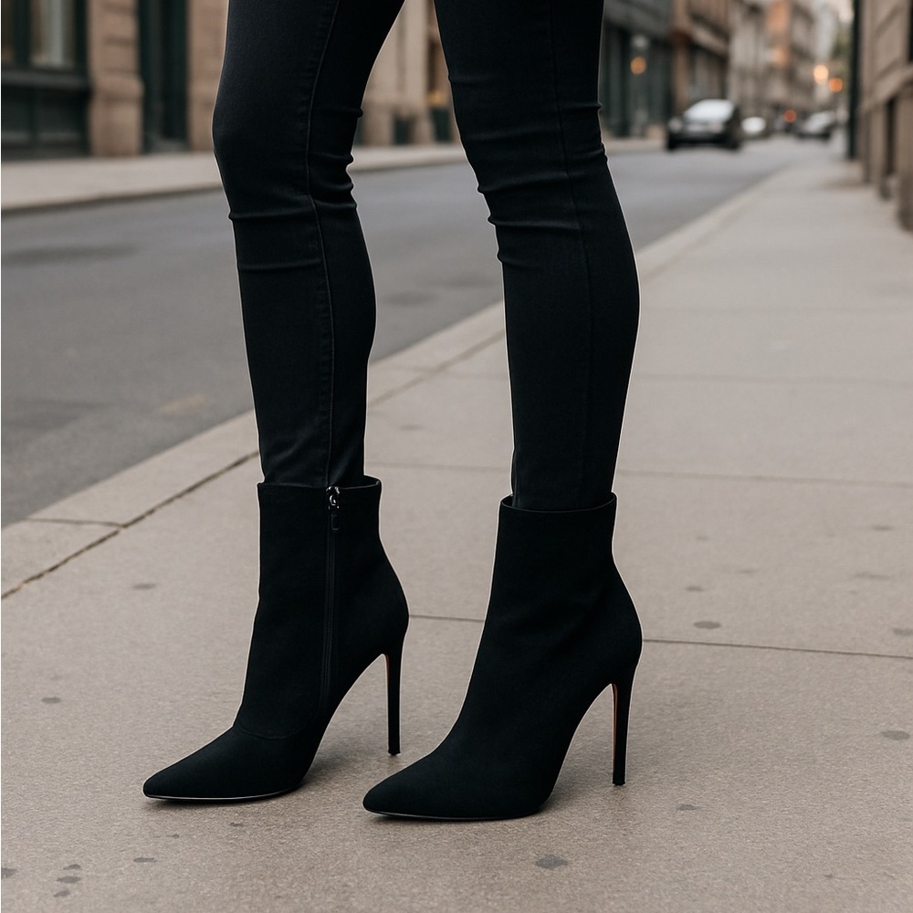 Wagner Black Suede Stiletto Ankle Boots – Size 8M